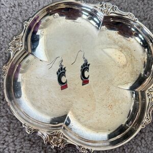 University of Cincinnati Silver and Black Paw Print Earrings